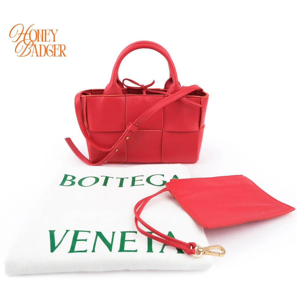 Bottega Veneta Arco Tote Mini Intrecciato Leather Red 2WAY Bag