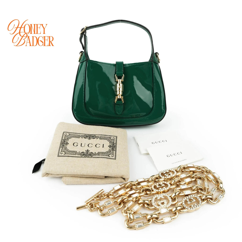 Gucci Jackie 1961 Mini Chain Shoulder Bag Green Patent Leather 699651