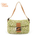 Fendi Vintage Baguette 16059 Woven Raffia Green & Natural Silver Hardware Rank A