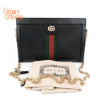 Gucci Ophidia Black Leather Web Chain Shoulder Bag Rank A