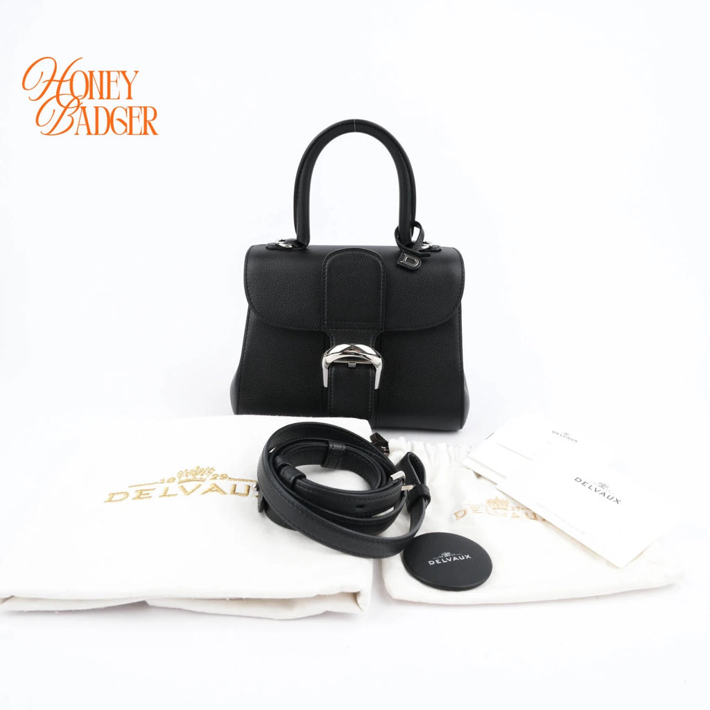 Delvaux Brillant Mini Grained Leather Black Silver Hardware Rank A