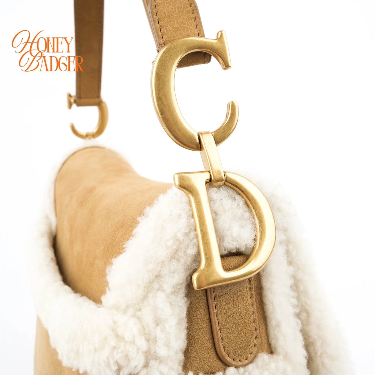 Dior Saddle Bag Camel Shearling Suede Antique Gold Hardware Rank A