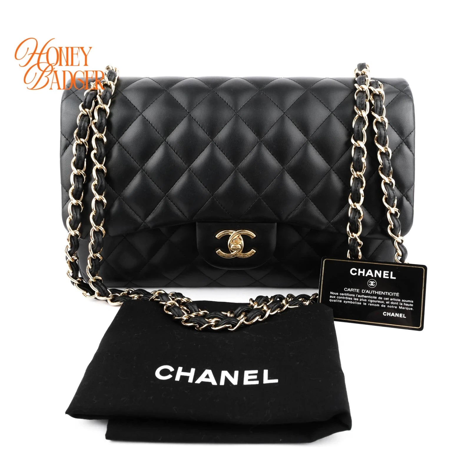 Chanel Classic Flap Jumbo Leather Black Gold Hardware Rank A