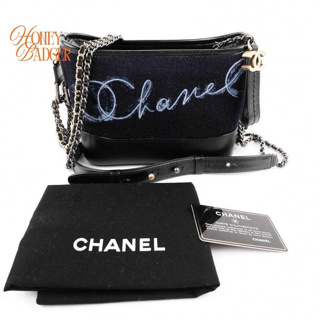 Chanel Gabrielle Hobo Small Navy Wool Grade A