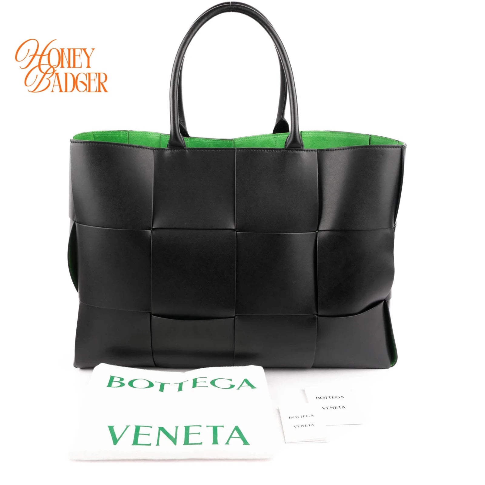 Bottega Veneta Arco Tote Large Black Leather with Green Lining 2WAY Bag