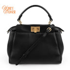 Fendi Peekaboo ISeeU Mini Black Leather 2Way Bag G3507 Rank A