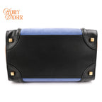 Celine Mini Luggage Tri-Color Nubuck & Calfskin Royal Blue Grey Black Gold Hardware Rank AB