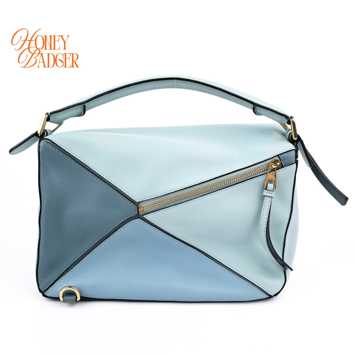 Loewe Puzzle Bag Medium Classic Calfskin Aqua Light Blue Stone Blue Gold Hardware Rank AB