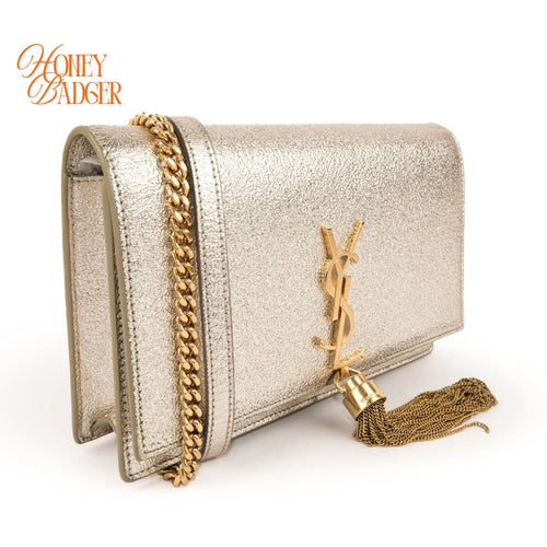 Saint Laurent Kate Small Tassel Chain Shoulder Bag Metallic Silver Leather