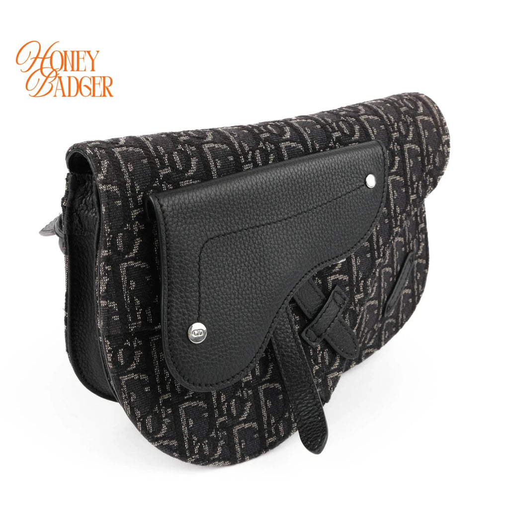 Dior Saddle Slim Pouch Oblique Jacquard Black Navy White 2WAY Bag