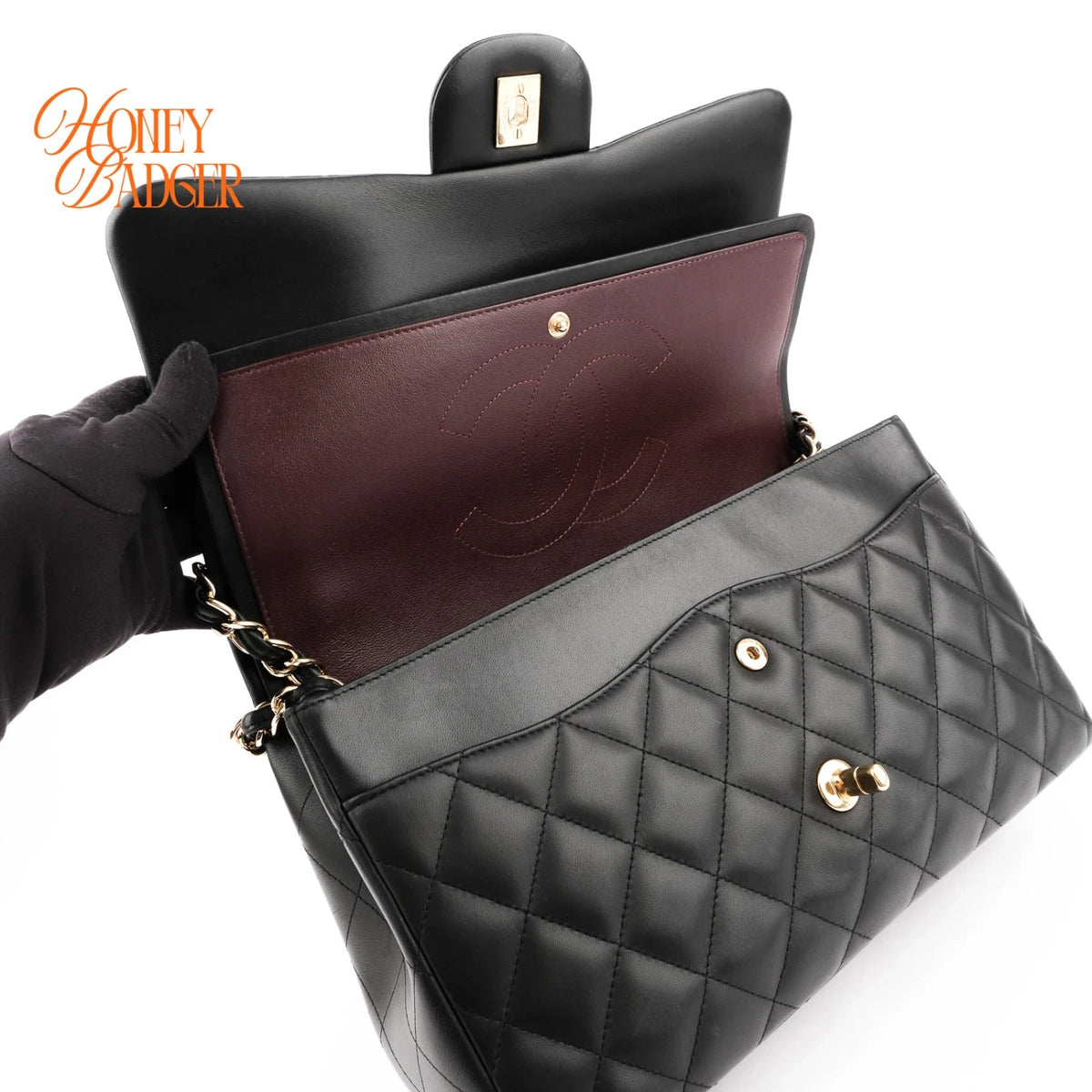 Chanel Classic Flap Jumbo Leather Black Gold Hardware Rank A