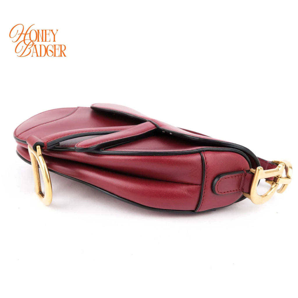 Dior Mini Saddle Bag Calfskin Leather Red Gold Hardware Rank A
