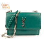 Saint Laurent Sunset Medium Smooth Calfskin Teal Silver Hardware Rank A