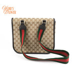 Gucci Original GG Canvas Web Single Buckle Flap Messenger Beige Rank A