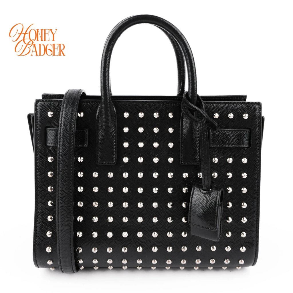 Saint Laurent Sac de Jour Nano Studded Black Leather 2Way Bag M1763 Rank A