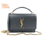 Saint Laurent Top Handle Sunset Chain Wallet Smooth Leather Storm Gold Hardware Rank AB