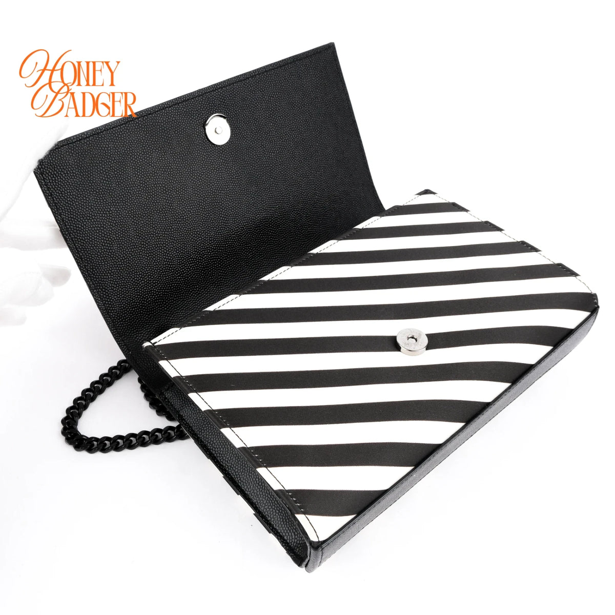 Saint Laurent Kate Small Striped Fabric Black/White Rank A