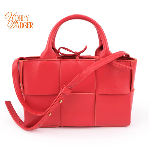 Bottega Veneta Arco Tote Mini Intrecciato Leather Red 2WAY Bag