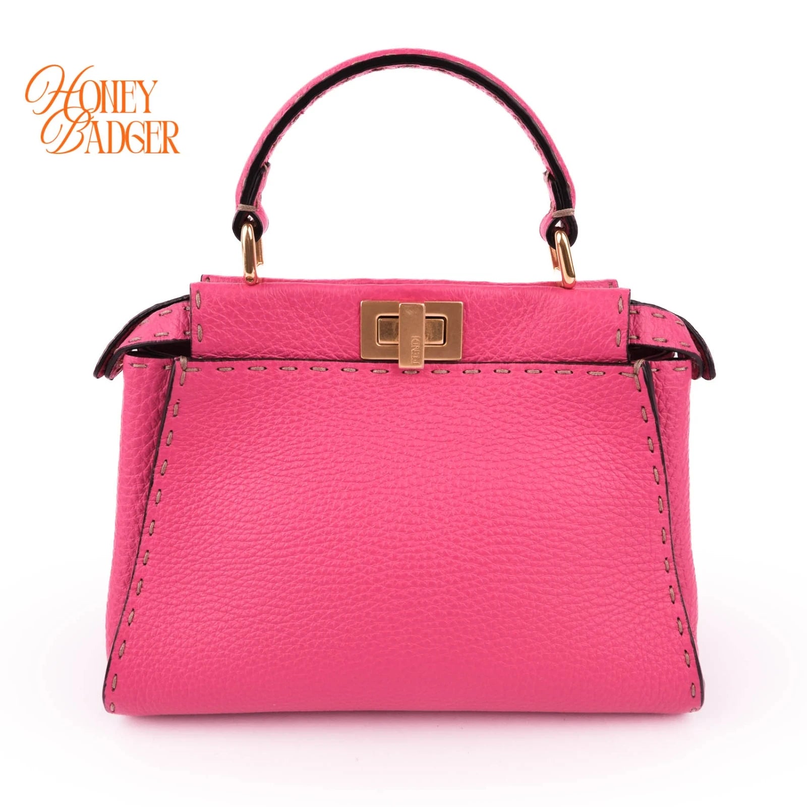 Fendi Peekaboo Mini Selleria Grained Leather Pink Rank A