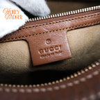 Gucci Small GG Supreme Boston Bag Beige/Ebony Brown Leather Gold Hardware Rank AB