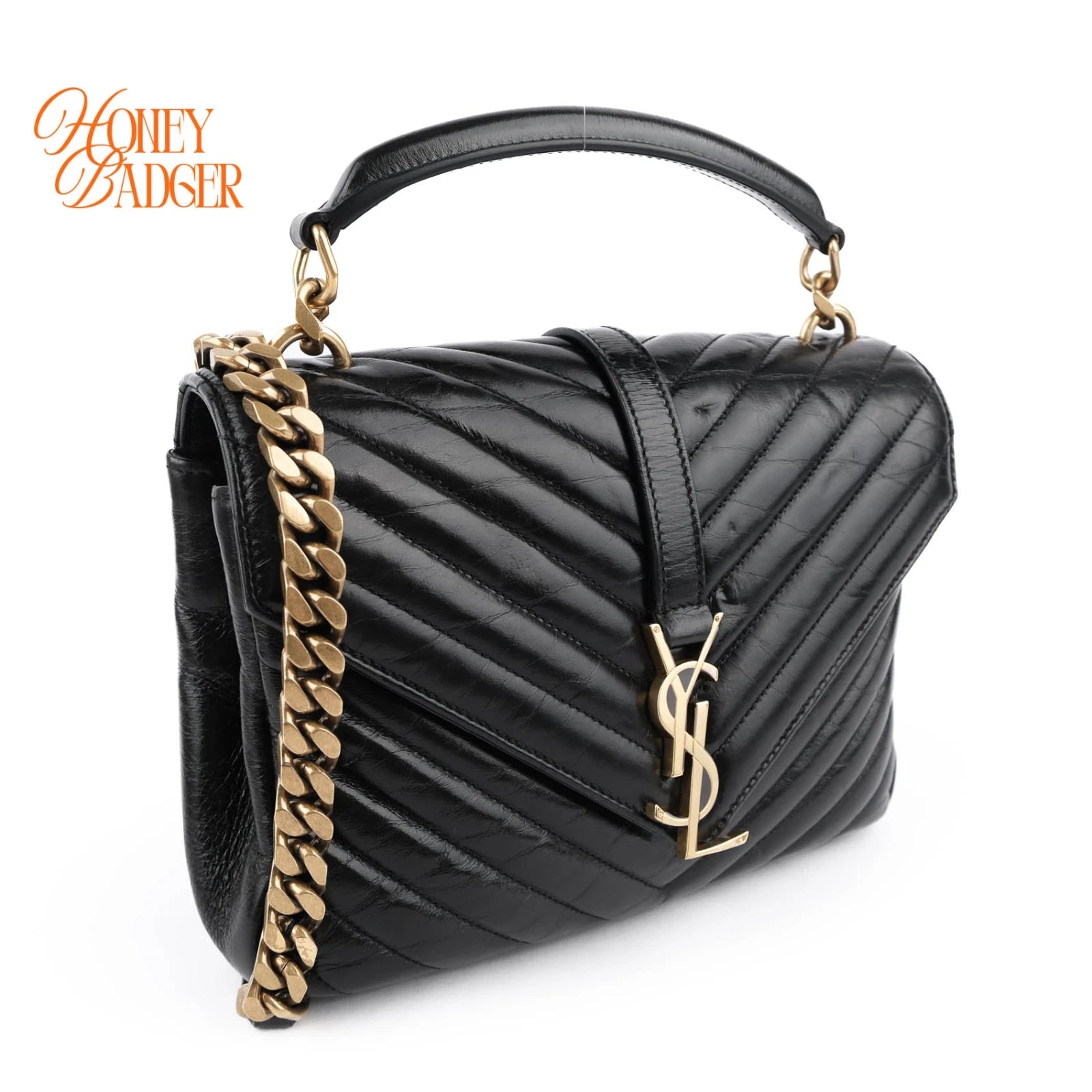 Saint Laurent College Medium Quilted Oil Leather 2WAY Bag Black 428056