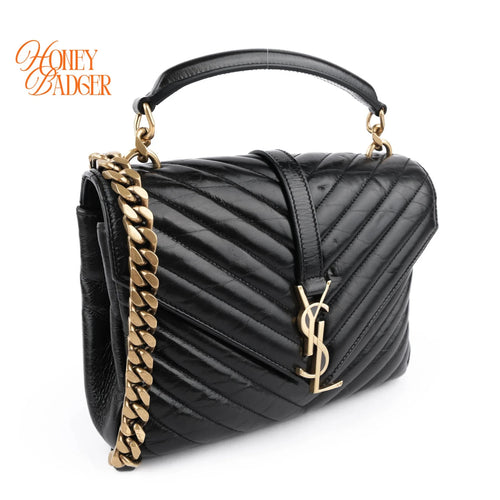 Saint Laurent College Medium Quilted Oil Leather 2WAY Bag Black 428056