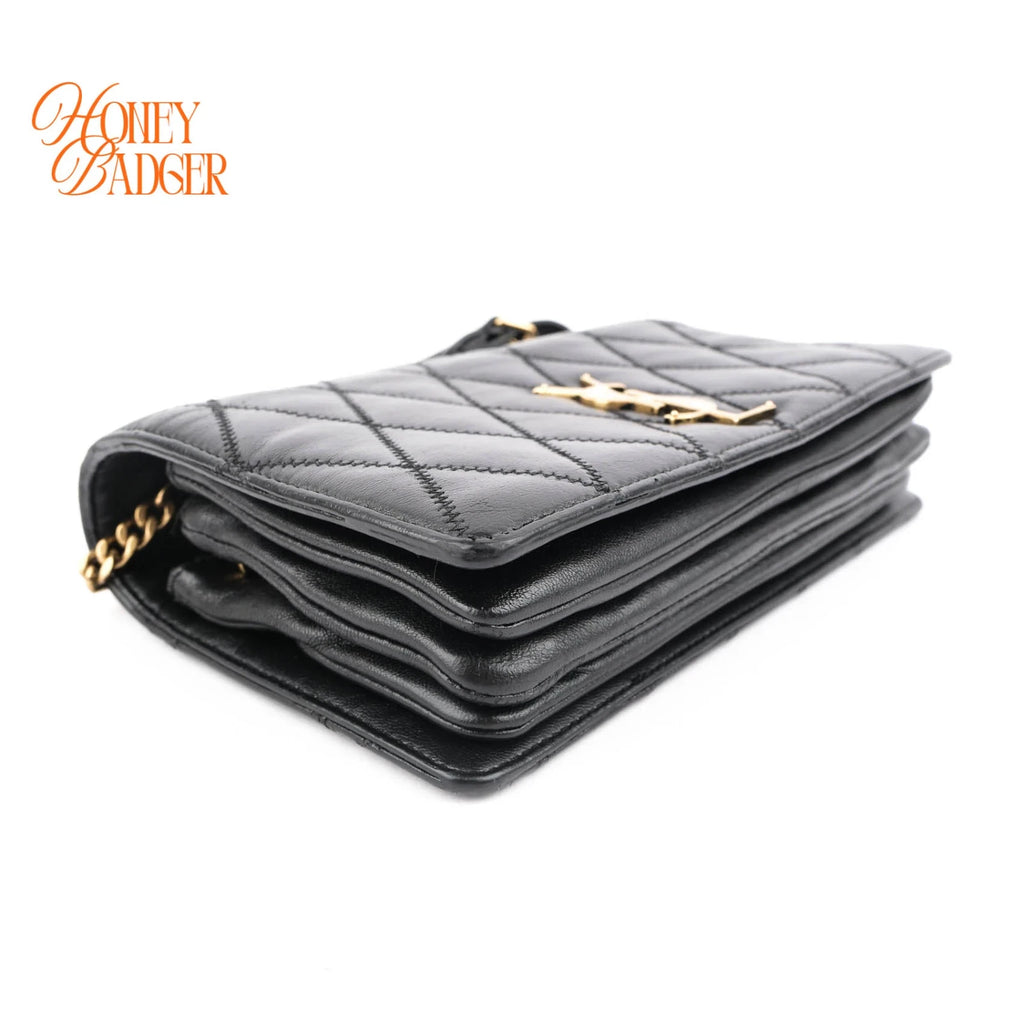 Saint Laurent Becky Matelassé Leather Shoulder Bag Black Gold Hardware Rank A