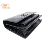 Saint Laurent Sunset Croc-Embossed Leather Navy Silver Hardware Rank A