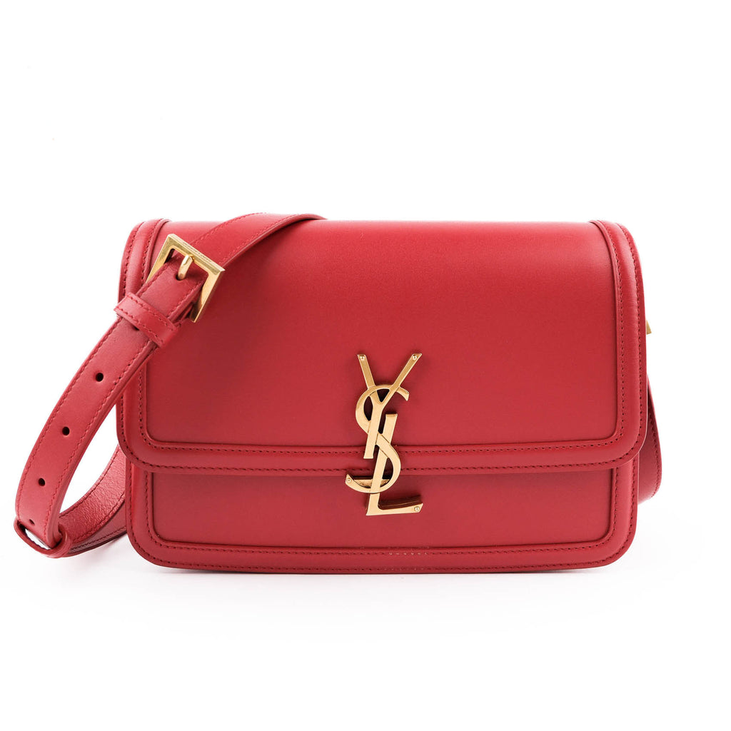 Saint Laurent Paris Solferino Small Shoulder Bag 634305 Smooth Leather Red Gold Hardware