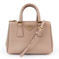 Prada Galleria Saffiano Mini 2-Way Handbag 1BA906 Beige Gold Hardware
