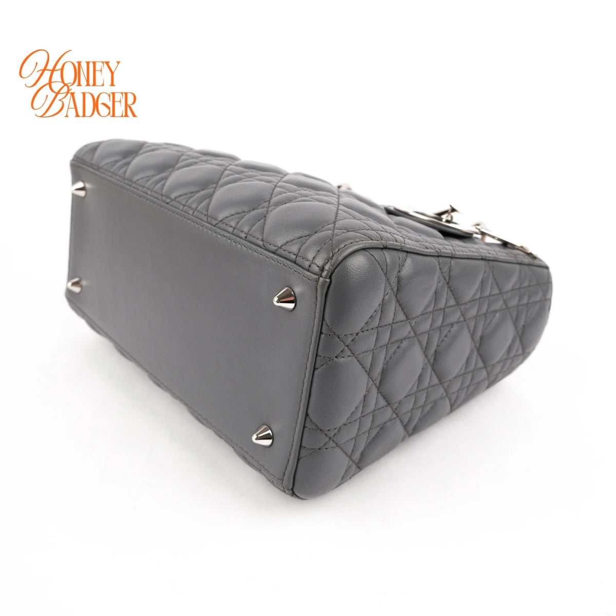 Dior Lady Dior Medium Grey Cannage Leather 2-Way Bag Rank AB