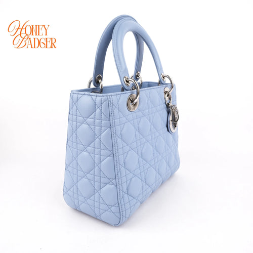 Dior Lady Dior Medium Light Blue Cannage Leather 2-Way Bag Rank B