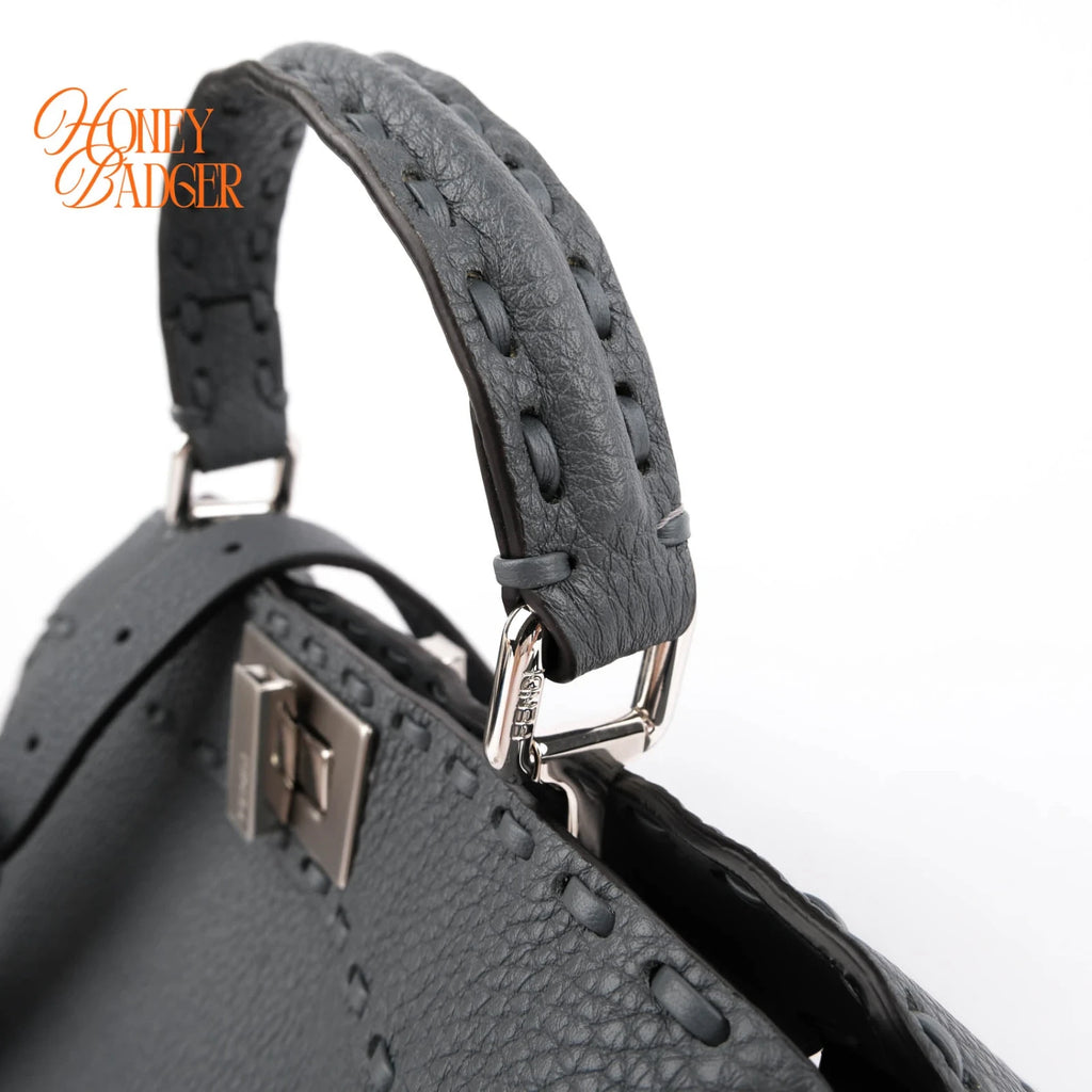 Fendi Peekaboo ISeeU Small Whipstitch Grained Leather Blue Grey Silver Hardware Rank A
