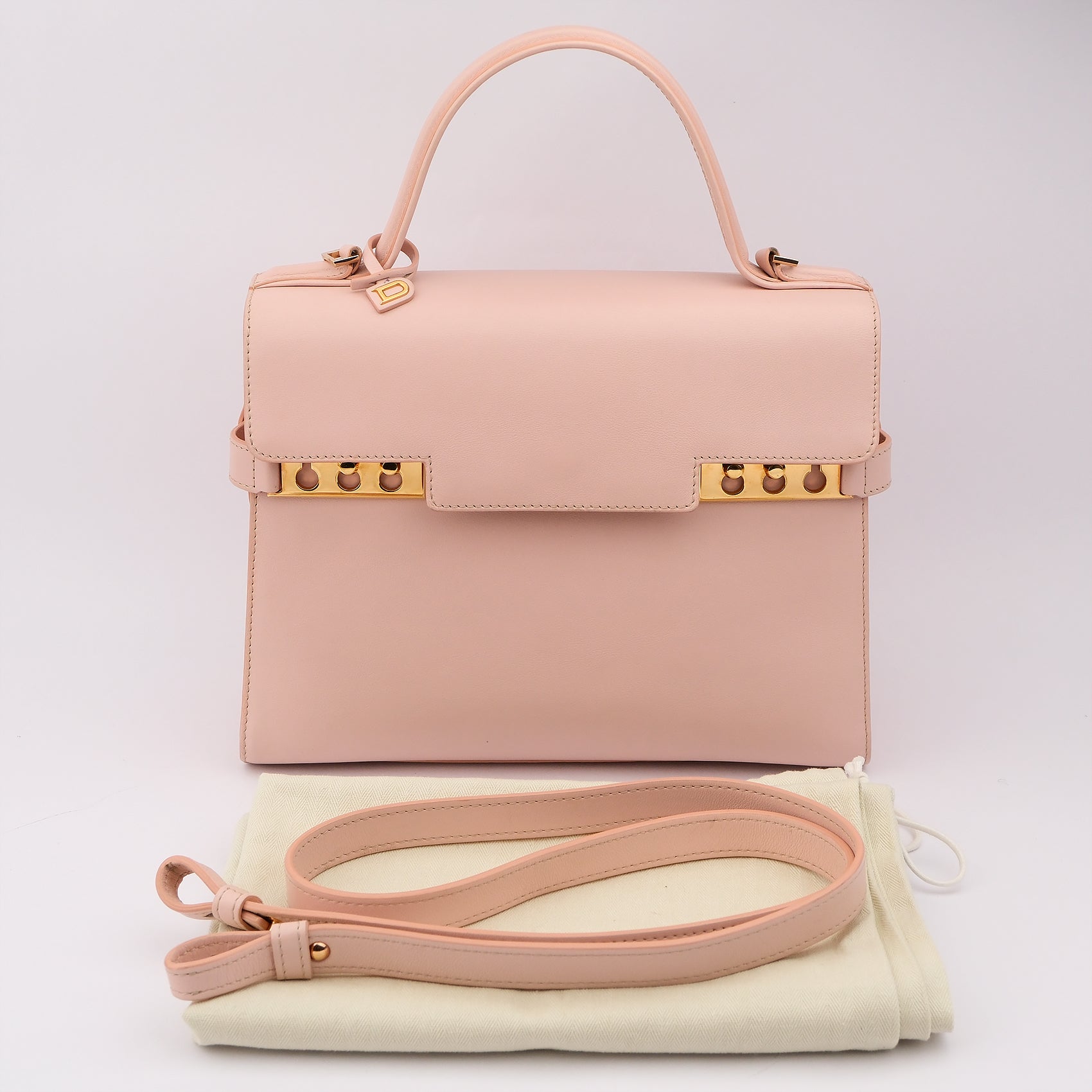 Delvaux Tempete MM Leather 2 Way Handbag Pink Mirror Included