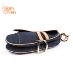 Dior Saddle Denim Dark Blue Camel Leather Gold Hardware Rank A