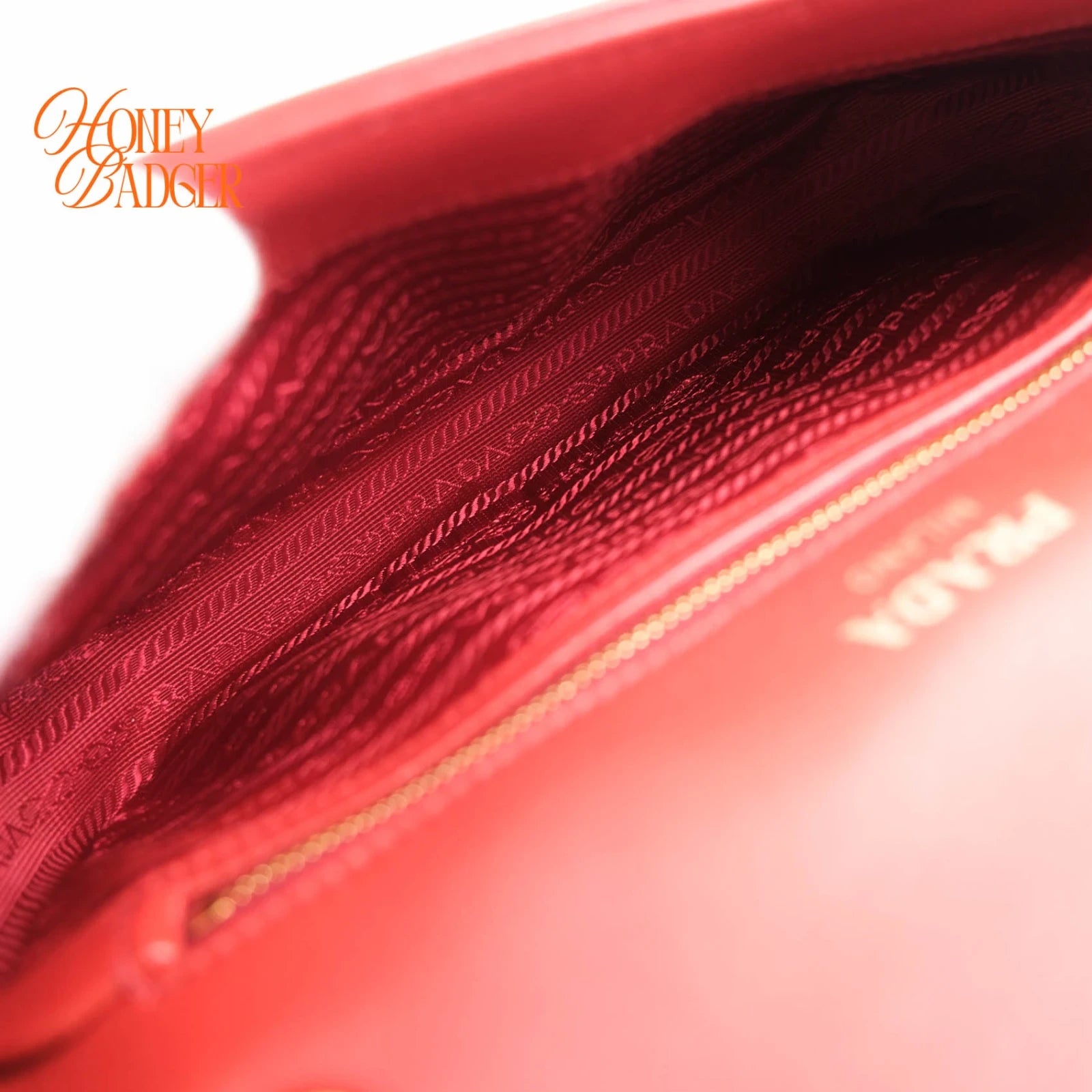 Prada Gauffre Ruched Leather Chain Flap Shoulder Bag Red Gold Hardware