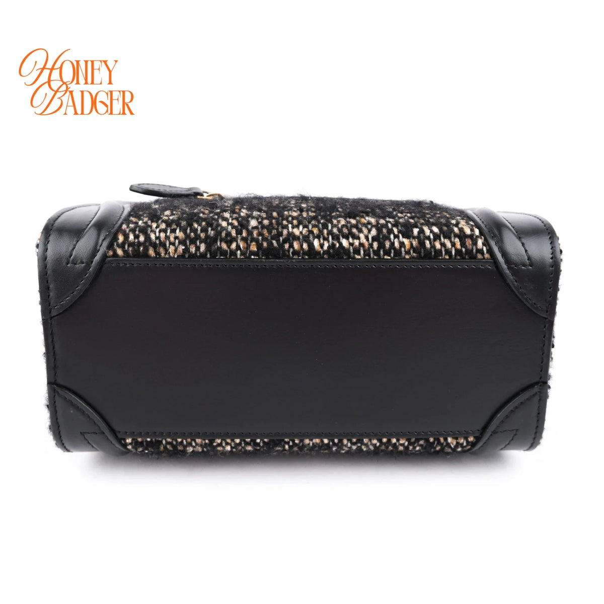 Celine Luggage Nano Tweed Black Leather 2-Way Bag Rank AB
