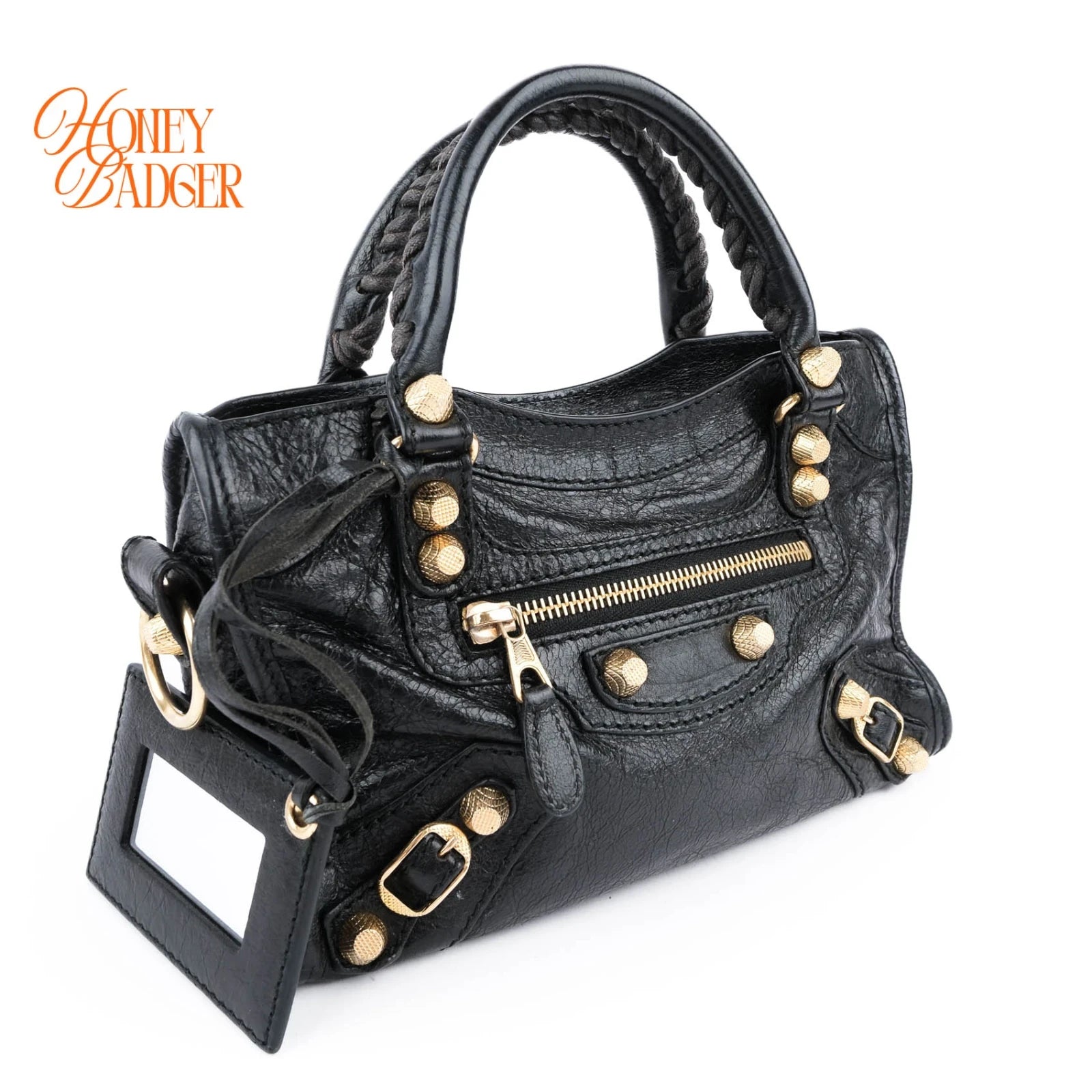 Balenciaga Classic Mini City Black Leather 2WAY Shoulder Bag Gold Hardware 309544