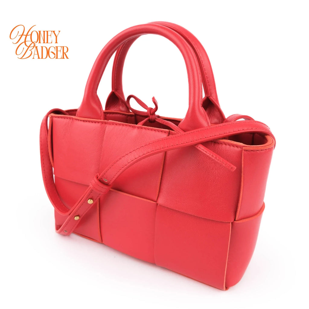 Bottega Veneta Arco Tote Mini Intrecciato Leather Red 2WAY Bag