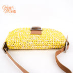 Fendi Mamma Baguette Raffia Crochet Yellow Brown Shoulder Bag Rank AB