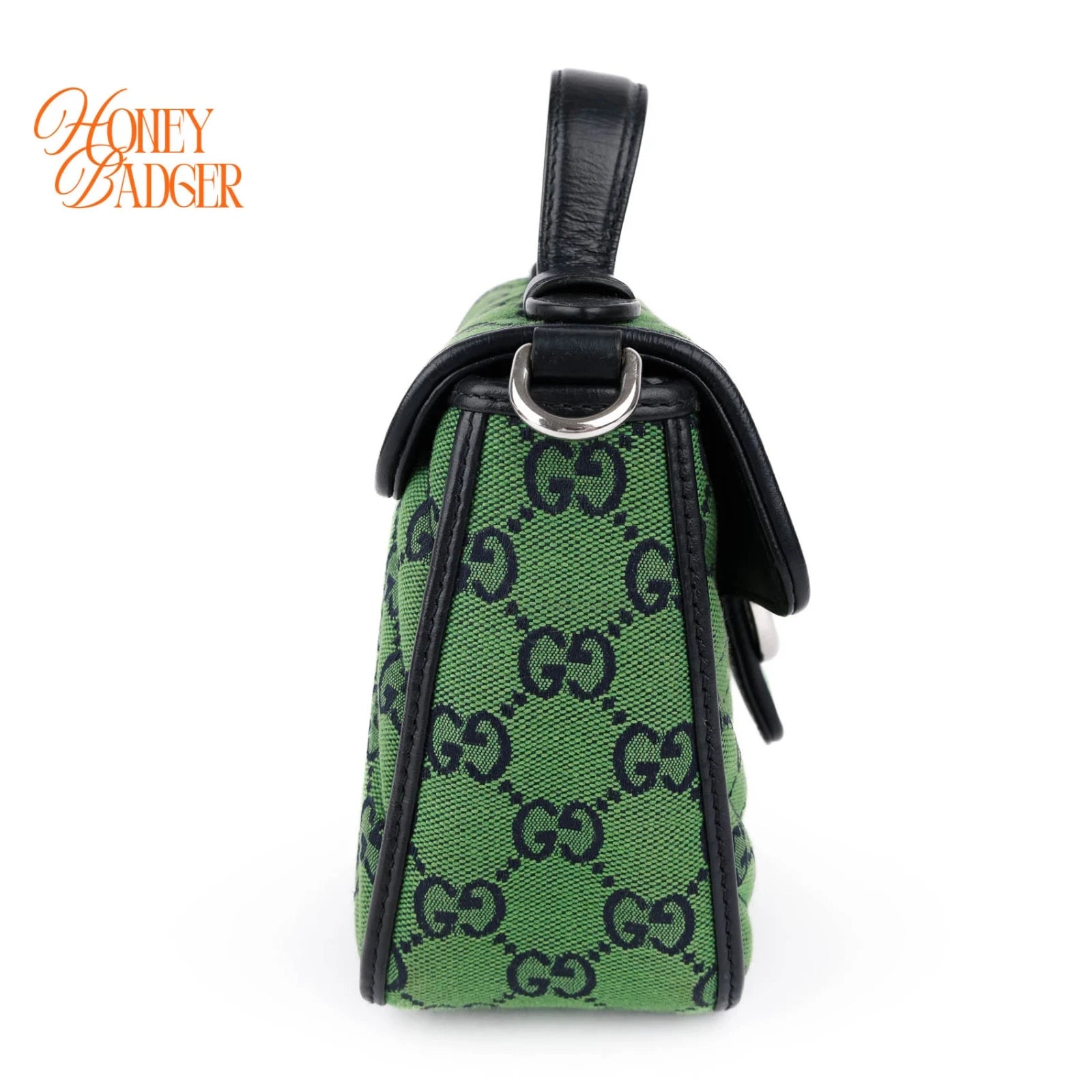 Gucci GG Marmont Mini Top Handle Canvas Green Silver Hardware Rank A