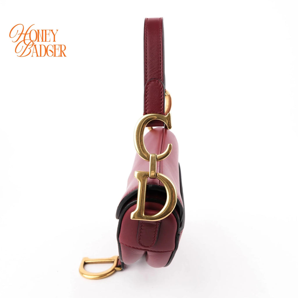 Dior Mini Saddle Bag Calfskin Leather Red Gold Hardware Rank A
