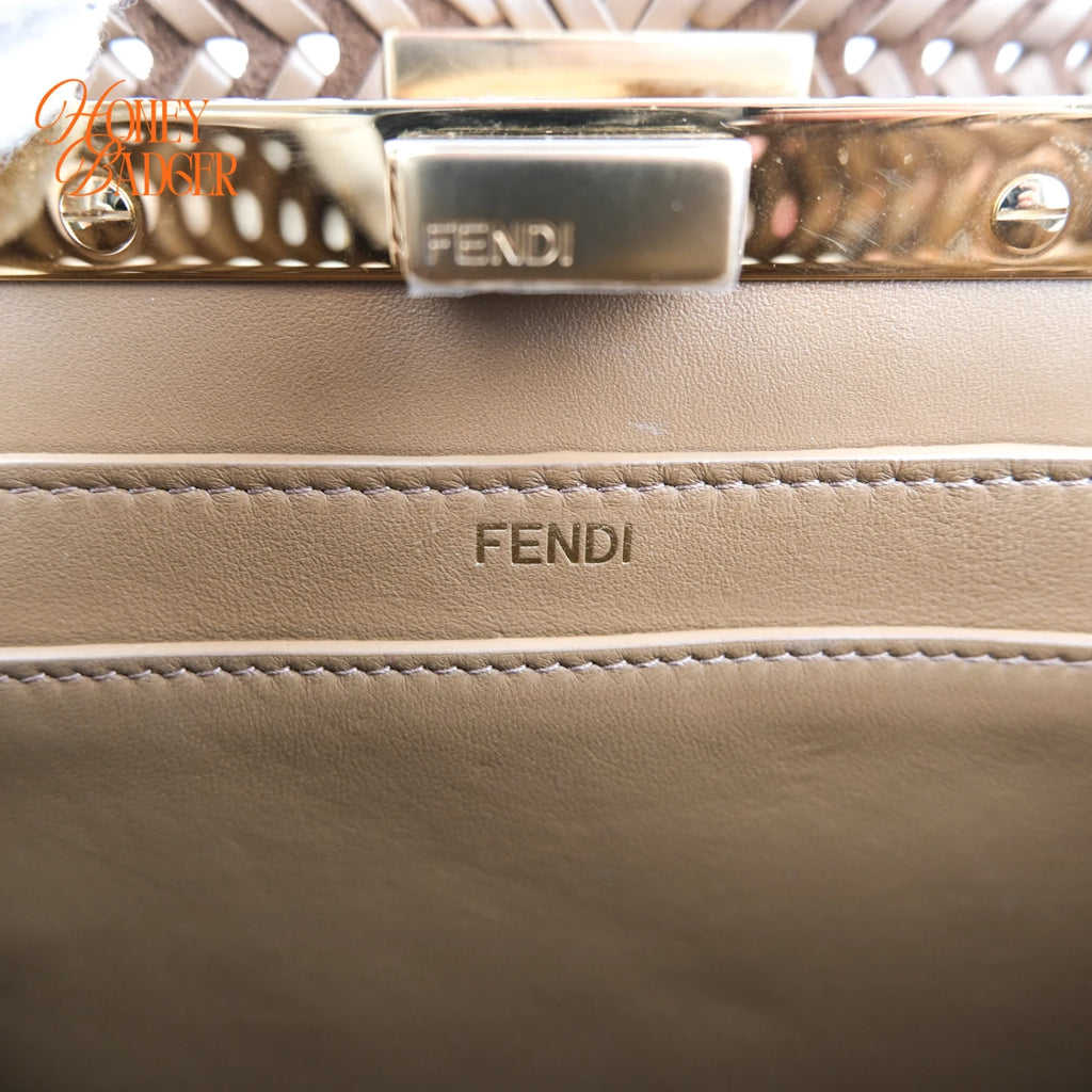 Fendi Peekaboo ISeeU Small Beige Leather Woven Detail 2-Way Bag Rank A