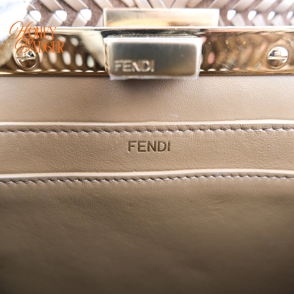 Fendi Peekaboo ISeeU Small Beige Leather Woven Detail 2-Way Bag Rank A