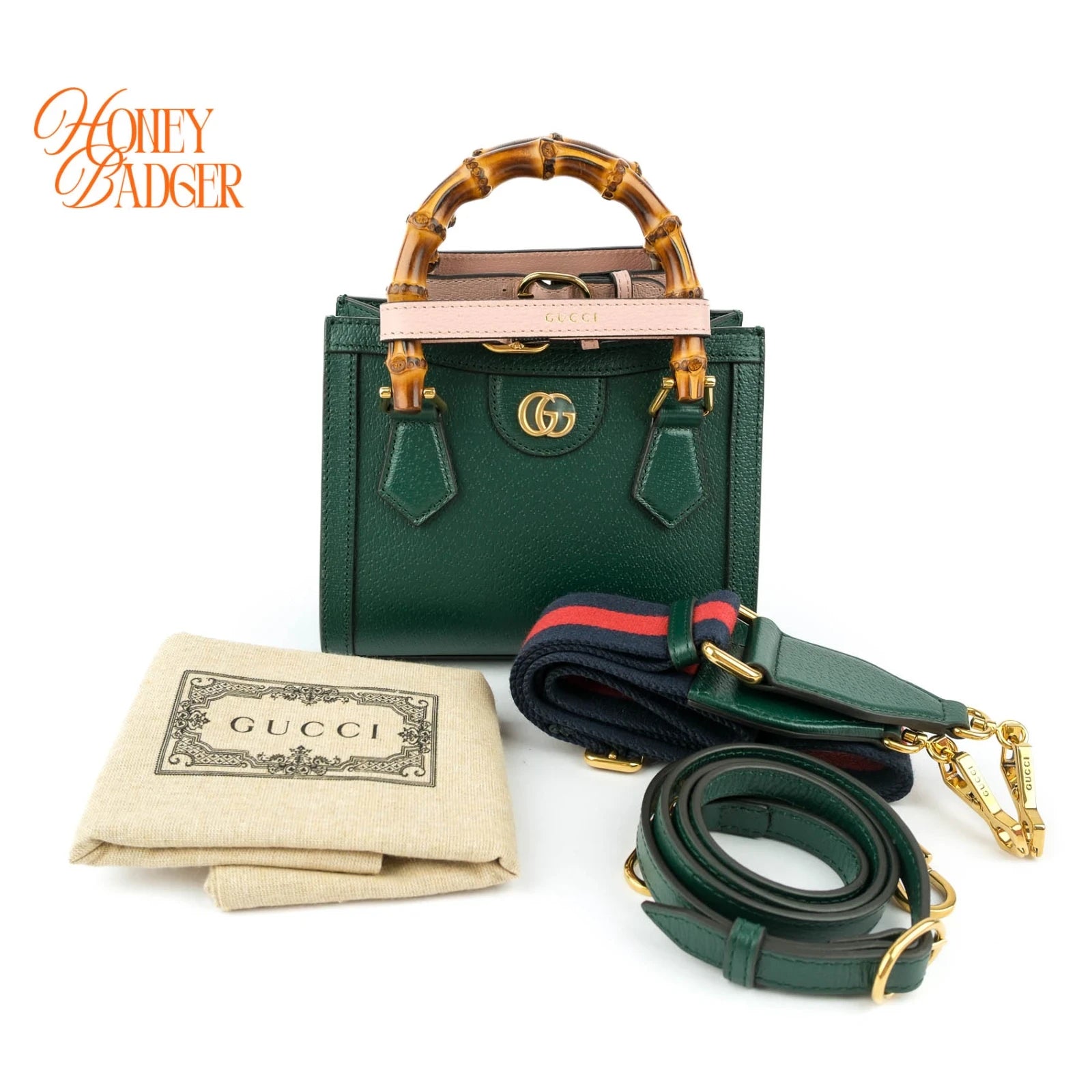 Gucci Diana Mini Tote Bag Green Leather 2WAY Shoulder Bag 702732