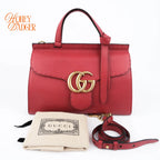 Gucci GG Marmont Small Top Handle Grained Calfskin Red Antique Gold Hardware Rank AB