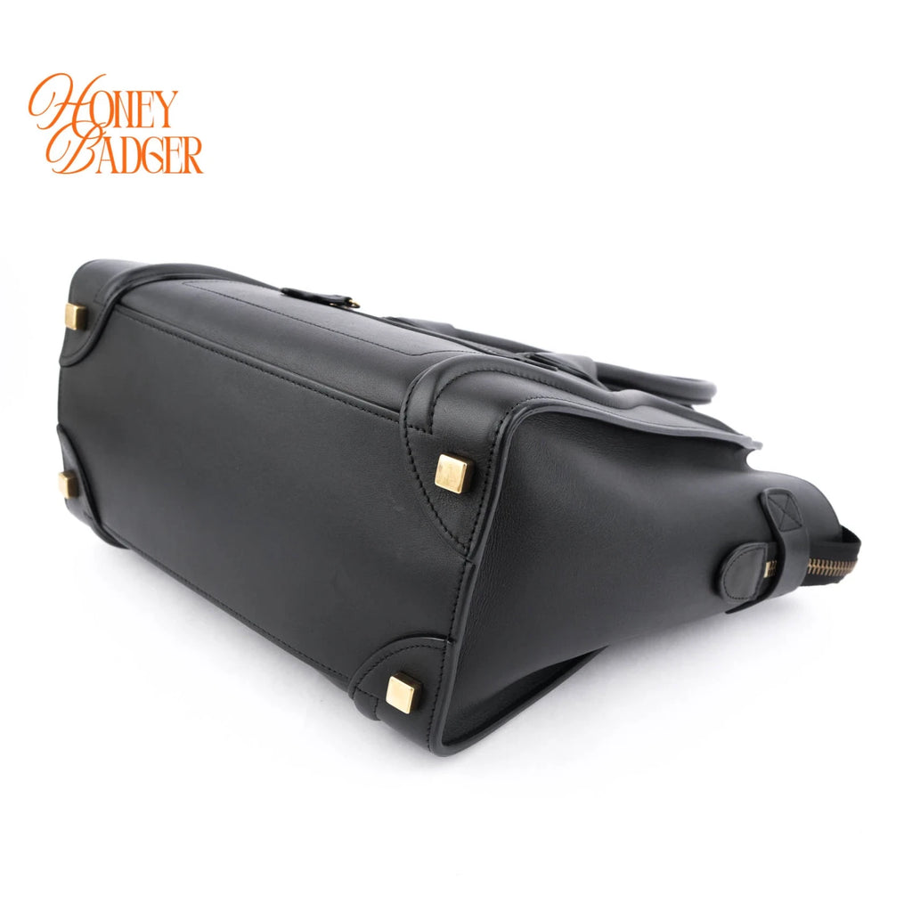 Celine Luggage Micro Smooth Leather Black Gold Hardware Rank A