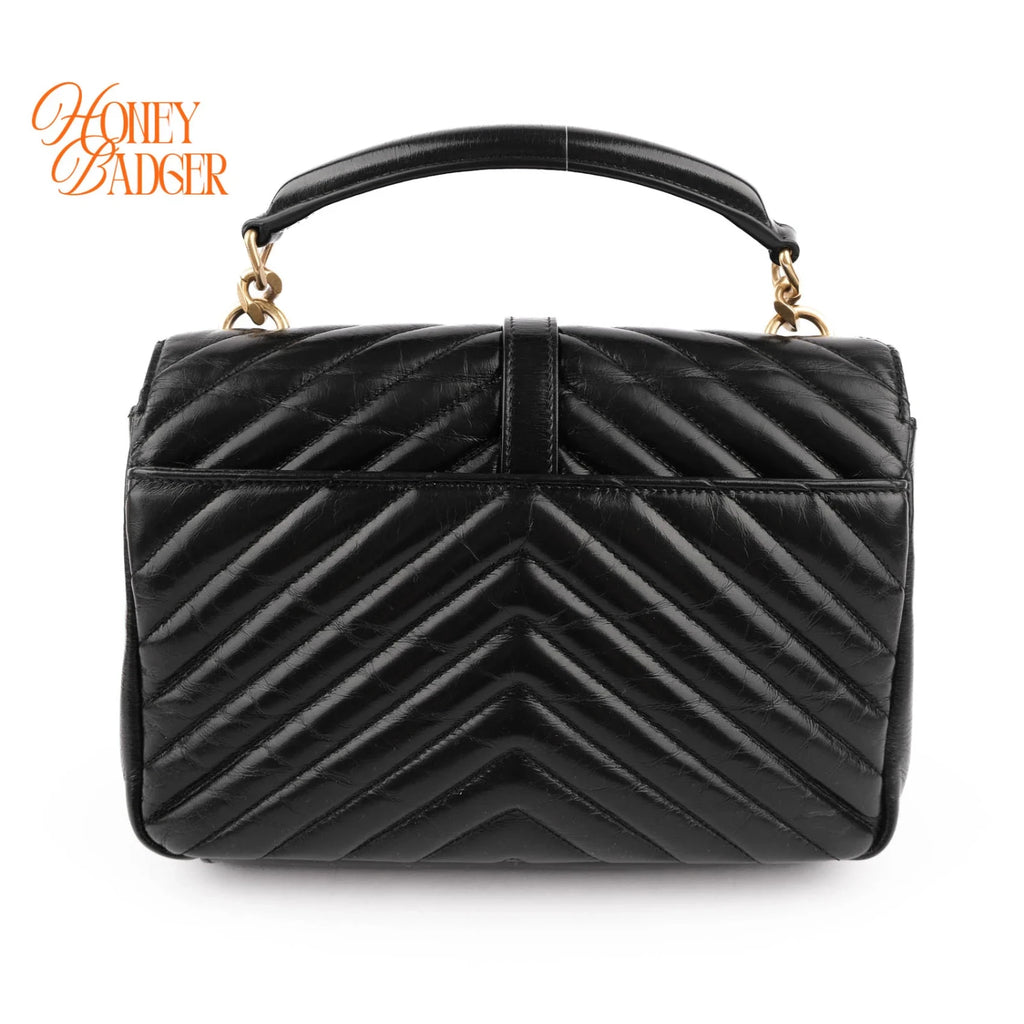 Saint Laurent College Medium Quilted Oil Leather 2WAY Bag Black 428056