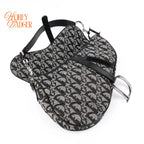 Dior Saddle Bag Trotter Canvas Black/Gray Rank A