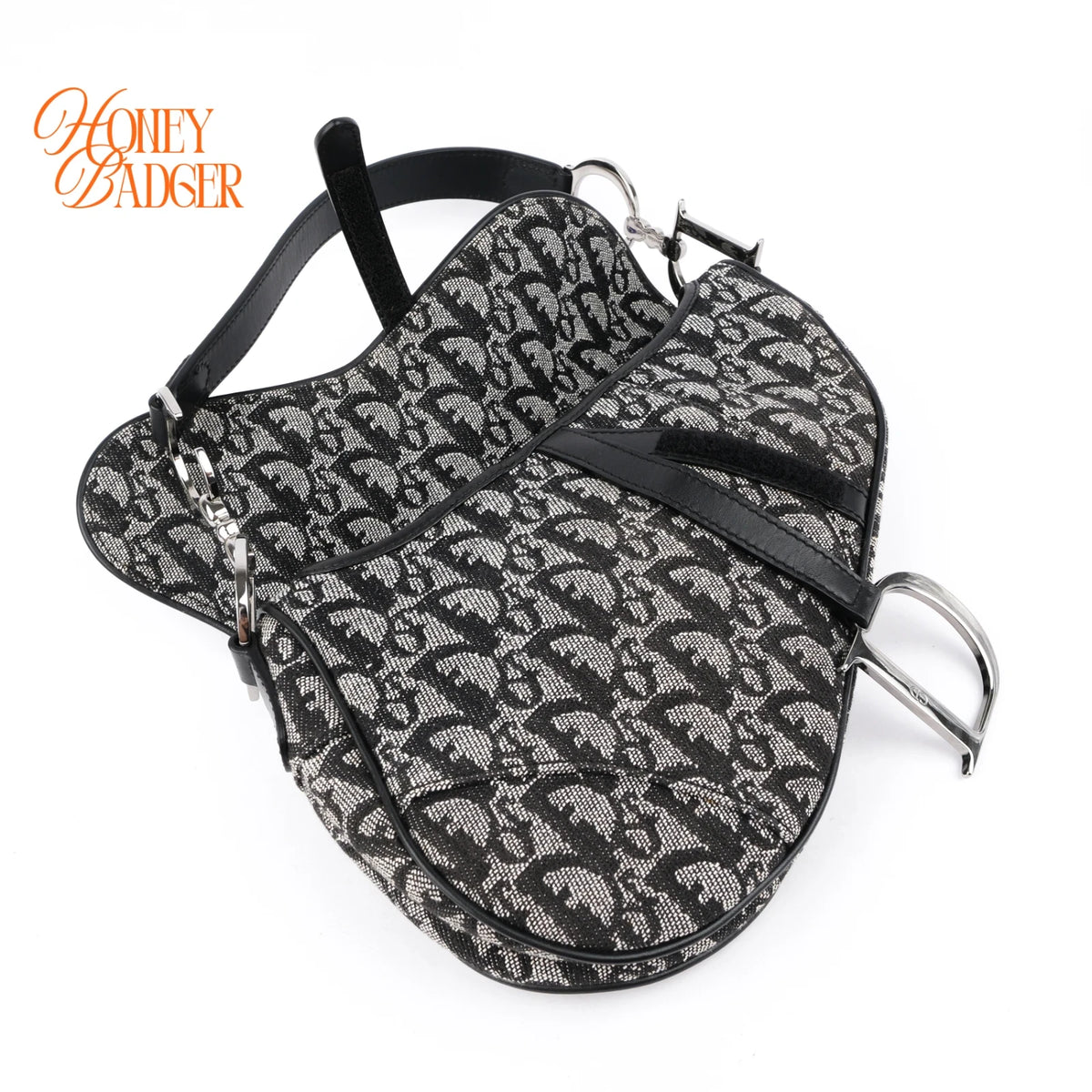 Dior Saddle Bag Trotter Canvas Black/Gray Rank A